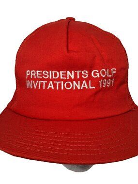 Vintage Presidents Golf Invitational 1991 Cap Hat Red Embroidered Golfing Mesh